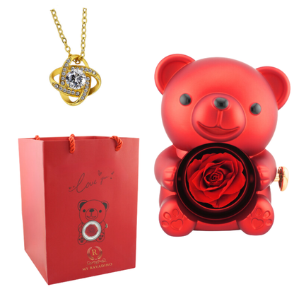 Urs cu trandafir criogenat si colier surpriza