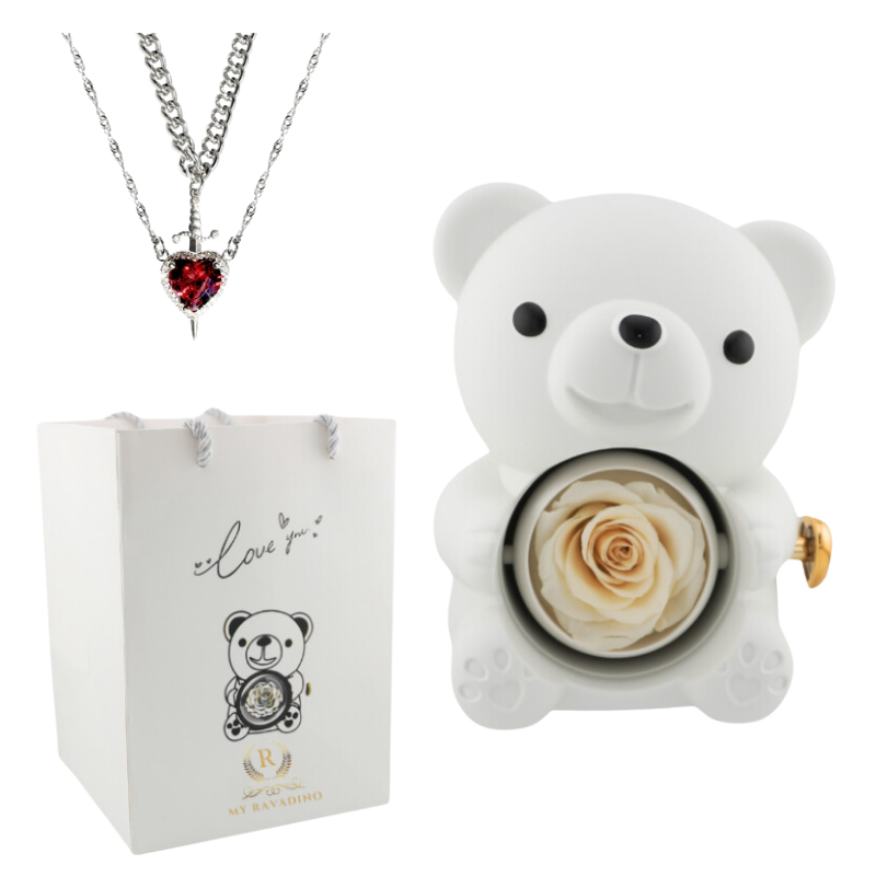 Urs cu trandafir criogenat si colier surpriza
