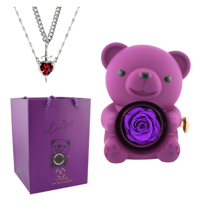 Urs cu trandafir criogenat si colier surpriza