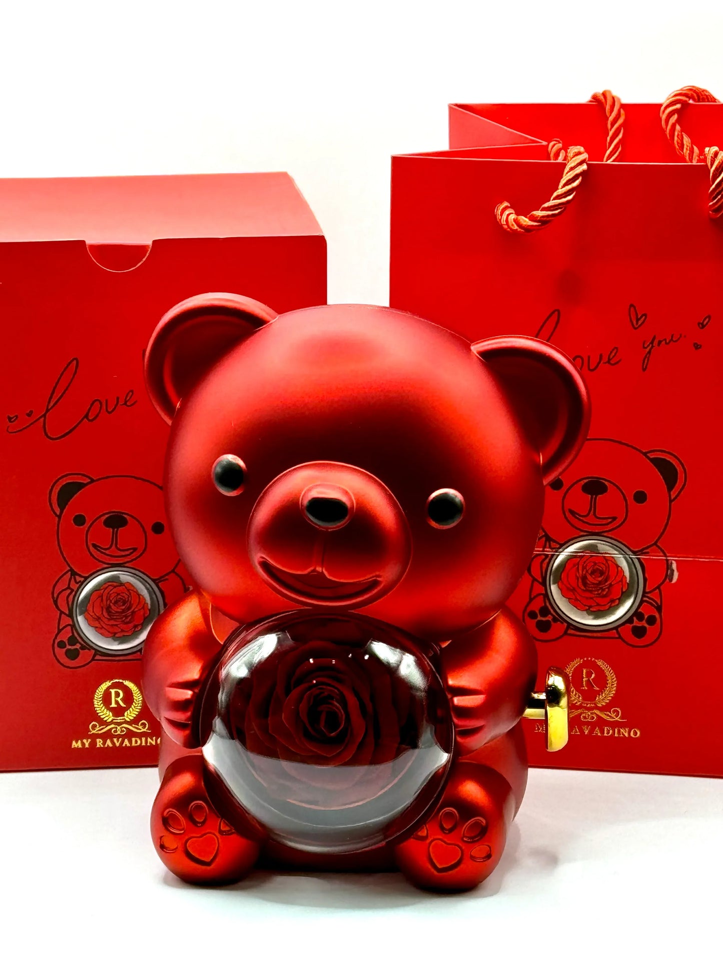 Urs cu trandafir criogenat si colier surpriza