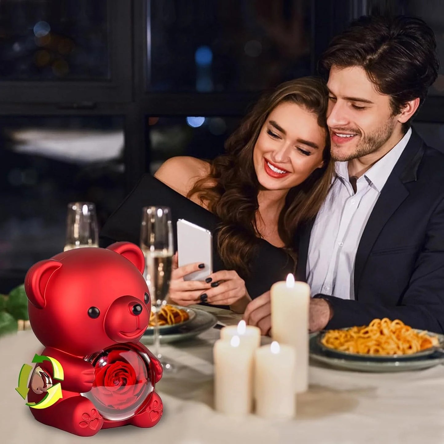 Urs cu trandafir criogenat si colier surpriza