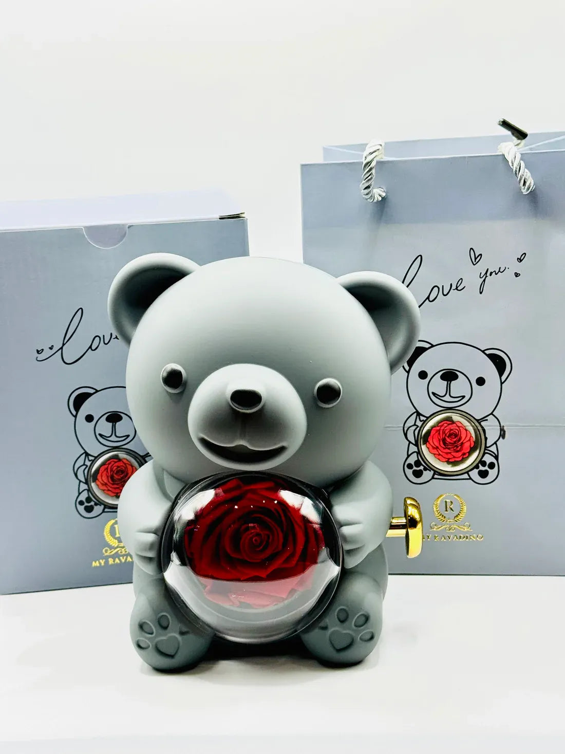 Urs cu trandafir criogenat si colier surpriza